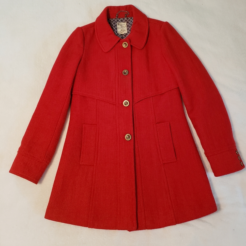 Anthropologie Tulle textured red peacoat